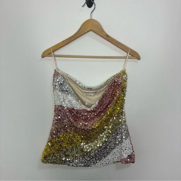 Trina Turk Sequin Strapless Top in Gold, Pink, and White - Picture 2 of 10